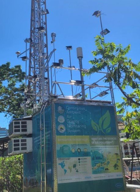 Clarity Node air quality sensors collocated with a reference air quality monitor in Manila, to verify their accuracy.